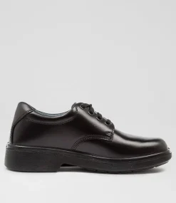 CLARKS Junior School Shoes-Daytona Youth F Black Leather Shoes