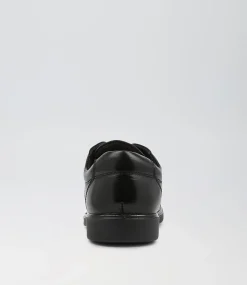 COLORADO Junior School Shoes-Daze Jnr Spongebob Black Leather Lace Up Flats