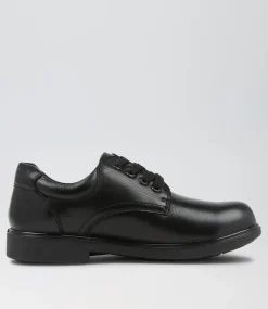 COLORADO Junior School Shoes-Daze Jnr Spongebob Black Leather Lace Up Flats
