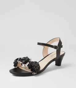 Women SUPERSOFT Comfort|Heels-Dazzle Black Metallic Multi Leather Sandals