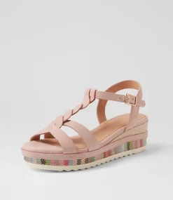 Women SUPERSOFT Comfort|Wedges-Deena Blush Pink Weave Leather Sandals