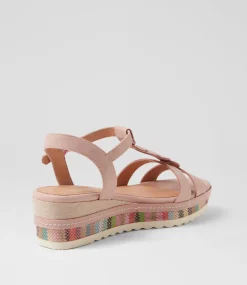 Women SUPERSOFT Comfort|Wedges-Deena Blush Pink Weave Leather Sandals