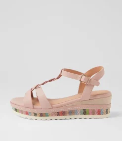 Women SUPERSOFT Comfort|Wedges-Deena Blush Pink Weave Leather Sandals