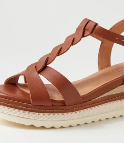 Women SUPERSOFT Comfort|Wedges-Deena Dark Tan Leather Sandals