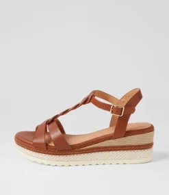 Women SUPERSOFT Comfort|Wedges-Deena Dark Tan Leather Sandals