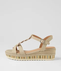 Women SUPERSOFT Comfort|Wedges-Deena Stone Weave Leather Sandals