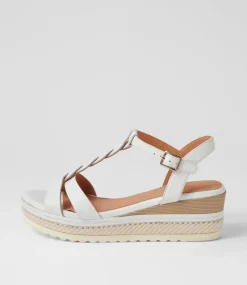 Women SUPERSOFT Comfort|Wedges-Deena White Leather Sandals