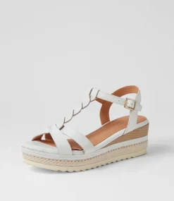 Women SUPERSOFT Comfort|Wedges-Deena White Leather Sandals