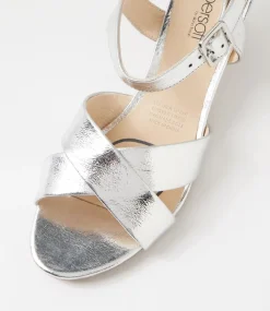 Women SUPERSOFT Comfort|Heels-Delicousy Silver Crack Leather Sandals
