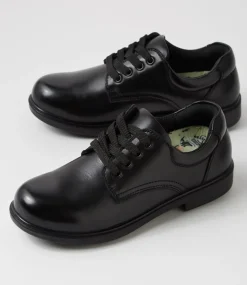 COLORADO Junior School Shoes-Demo Jnr Lace E Black Leather Lace Up Shoes