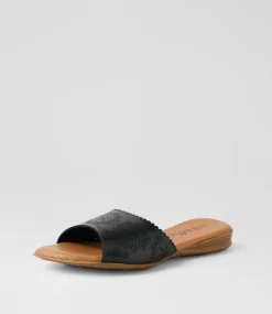 Women I LOVE BILLY Flats|Sandals-Derulose Black Smooth Sandals