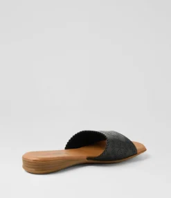 Women I LOVE BILLY Flats|Sandals-Derulose Black Smooth Sandals