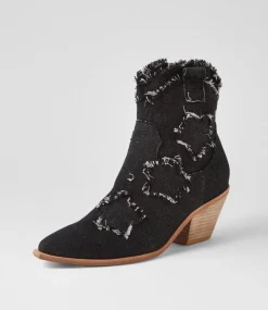Women TOP END Boots-Dibi Black Denim Fabric Ankle Boots