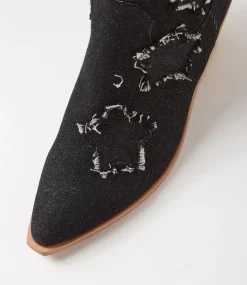 Women TOP END Boots-Dibi Black Denim Fabric Ankle Boots