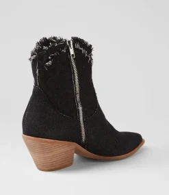 Women TOP END Boots-Dibi Black Denim Fabric Ankle Boots