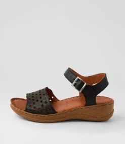 Women COLORADO Comfort|Wedges-Diya Black Leather Sandals