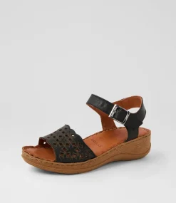 Women COLORADO Comfort|Wedges-Diya Black Leather Sandals