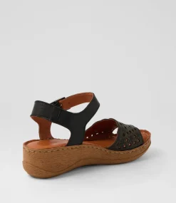 Women COLORADO Comfort|Wedges-Diya Black Leather Sandals