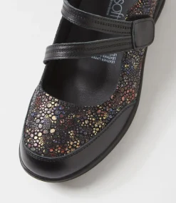 Women SUPERSOFT Comfort|Mary Janes-Dobbins Black Multi Ditzy Leather Suede Flat Shoes