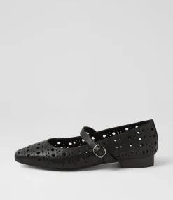 Women DIANA FERRARI Mary Janes|Flats-Donise Black Leather Flat Shoes