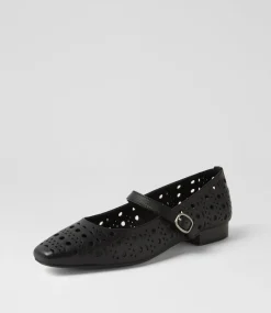Women DIANA FERRARI Mary Janes|Flats-Donise Black Leather Flat Shoes