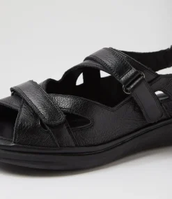 Women SUPERSOFT Comfort|Flats-Donnia Black Leather Sandals