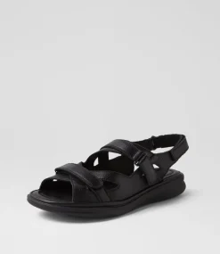Women SUPERSOFT Comfort|Flats-Donnia Black Leather Sandals