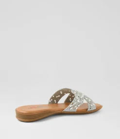 Women I LOVE BILLY Flats|Sandals-Dookie Silver Fabric Sandals