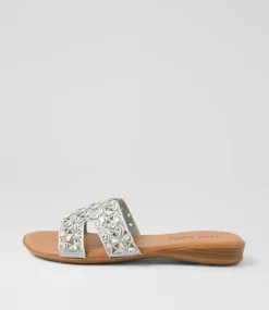 Women I LOVE BILLY Flats|Sandals-Dookie Silver Fabric Sandals
