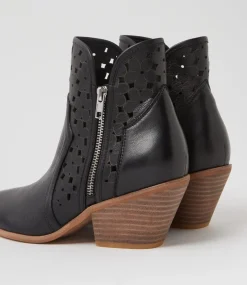 Women TOP END Boots-Dozza Black Natural Leather Ankle Boots