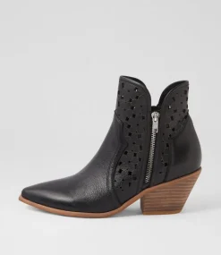 Women TOP END Boots-Dozza Black Natural Leather Ankle Boots