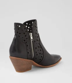 Women TOP END Boots-Dozza Black Natural Leather Ankle Boots