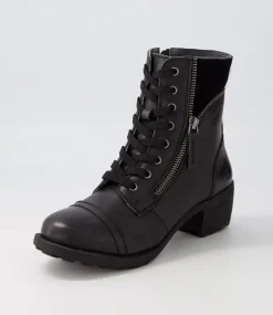 Women COLORADO Boots|Comfort-Durango Black Leather Suede Lace Up Boots