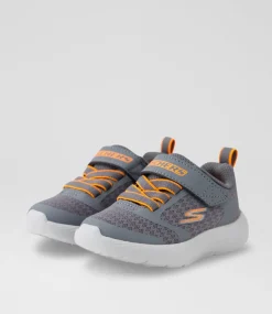 SKECHERS Sport School Shoes-Dyna Lite Toddler Charcoal Orange Fabric Sneakers