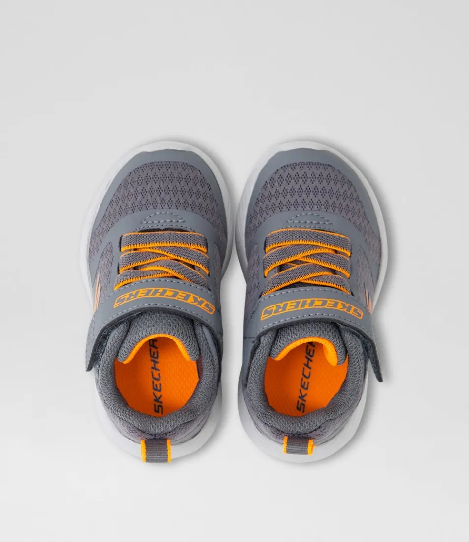 SKECHERS Sport School Shoes-Dyna Lite Toddler Charcoal Orange Fabric Sneakers