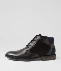 COLORADO Boots|Casuals-Eagles Black Leather Lace Up Boots