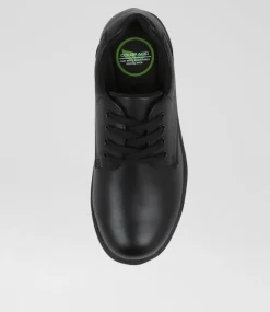 COLORADO Junior School Shoes-Earth Jnr E Lace Black Leather Flat Shoes