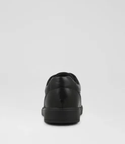 COLORADO Junior School Shoes-Earth Jnr E Lace Black Leather Flat Shoes