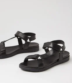Women DIANA FERRARI Flats|Sandals-Echos Black Leather Sandals