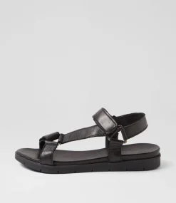 Women DIANA FERRARI Flats|Sandals-Echos Black Leather Sandals