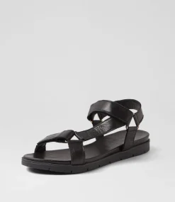 Women DIANA FERRARI Flats|Sandals-Echos Black Leather Sandals