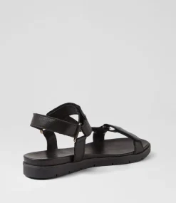 Women DIANA FERRARI Flats|Sandals-Echos Black Leather Sandals