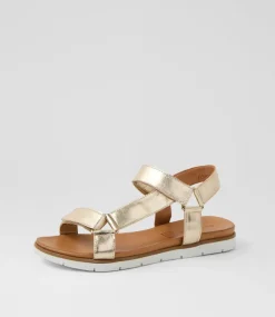 Women DIANA FERRARI Flats|Sandals-Echos Pale Gold Leather Sandals