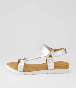 Women DIANA FERRARI Flats|Sandals-Echos Silver Leather Sandals