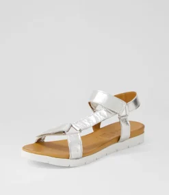 Women DIANA FERRARI Flats|Sandals-Echos Silver Leather Sandals
