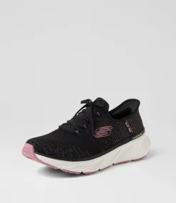 Women SKECHERS Sneakers-Edgeride Black Pink Fabric Sneakers
