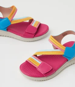 Women I LOVE BILLY Flats|Sandals-Edwyna Fuchsia Bright Multi Elastic Sandals