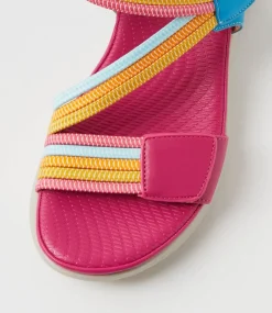 Women I LOVE BILLY Flats|Sandals-Edwyna Fuchsia Bright Multi Elastic Sandals