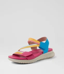 Women I LOVE BILLY Flats|Sandals-Edwyna Fuchsia Bright Multi Elastic Sandals