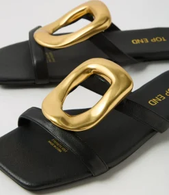 Women TOP END Flats|Slides-Egil Black Leather Slides